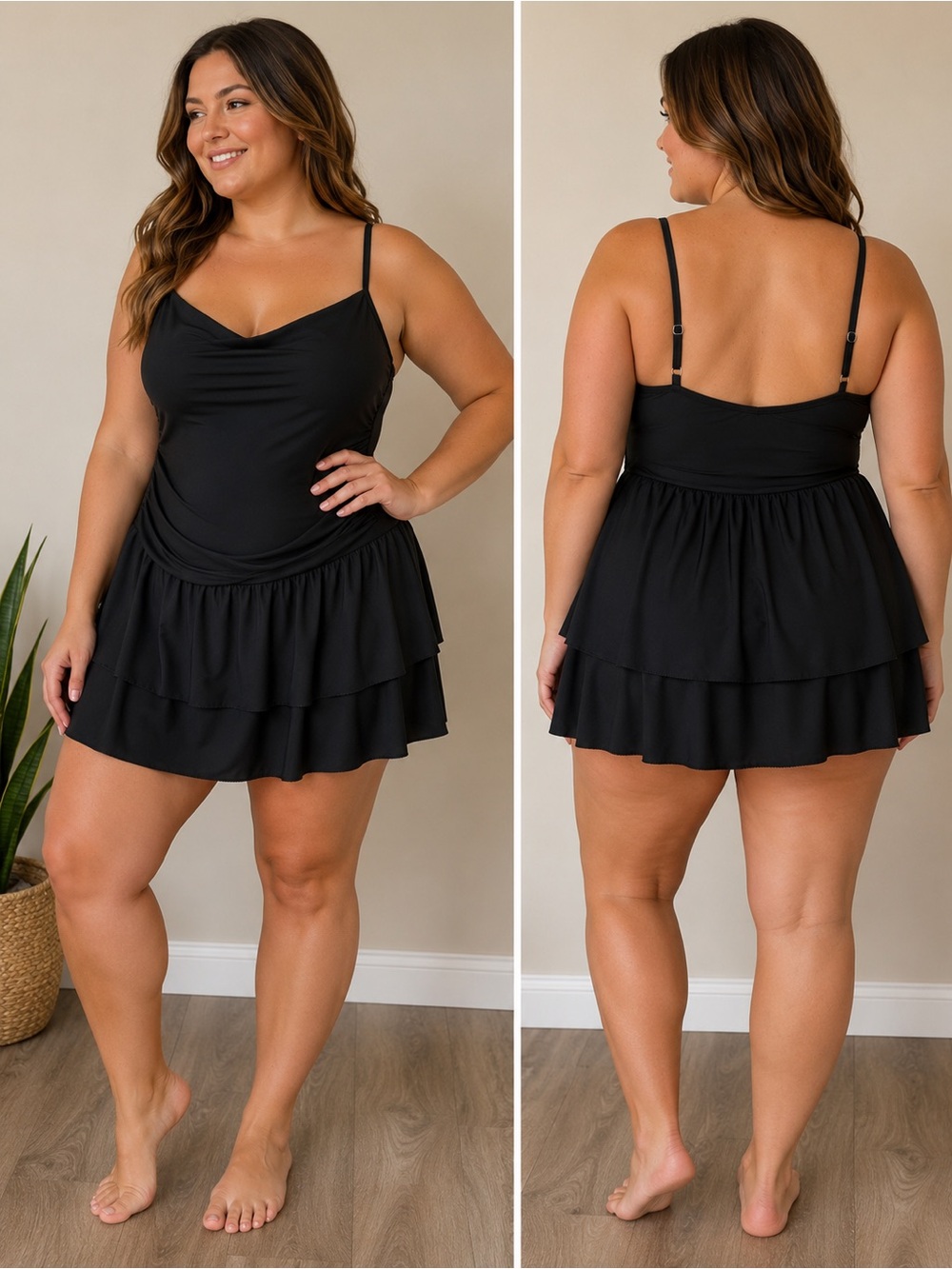 🖤 Miraclesuit Black Tiered Ruffle Swim Dress One Piece Swimsuit Size 14